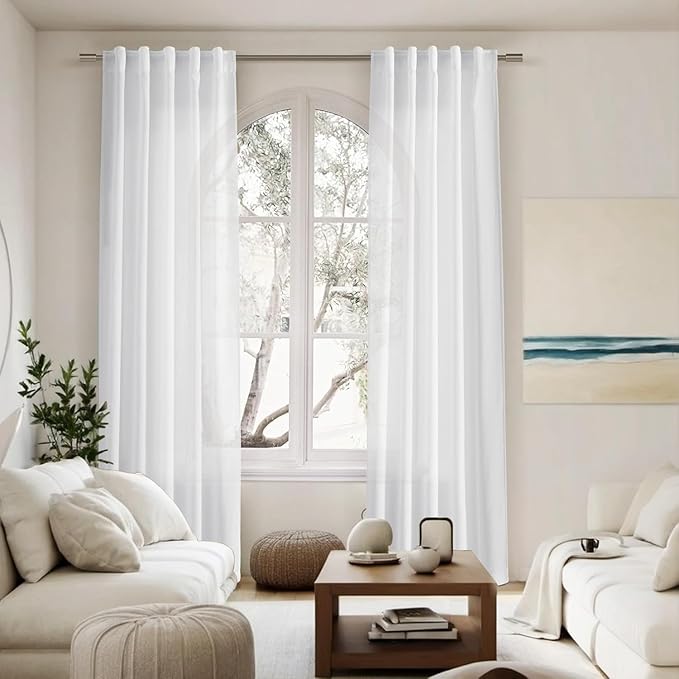 45 Inch Linen White Curtains for Kitchen Short Window Semi Sheer Light - Image 7