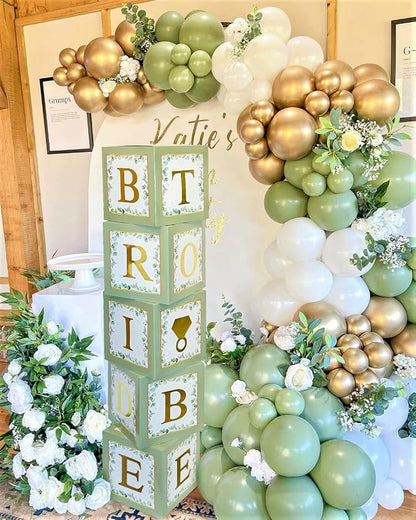 101 PC Greenery Bridal Shower Decorations Balloon Boxes Gold- Blocks - Image 7
