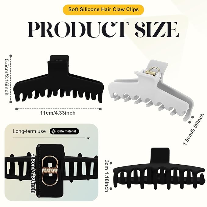 4Pcs Cloud Claw Clips for Women, 4.3 Inch Non-Slip Strong Hold Hair Claws, Unbreakable & Durable TPEE-Silicone Blend, Large Bendable Cozy Hair Clip for Thin/Thick/Curly Hair, All-Day Comfort