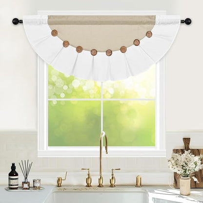 Farmhouse Valance Curtains, Boho Cotton Linen Kitchen Valance, Rustic Button - Image 3