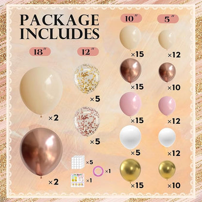 135pcs Chrome Gold Rose Gold White and Confitti Balloons Different Sizes 18" - Image 2
