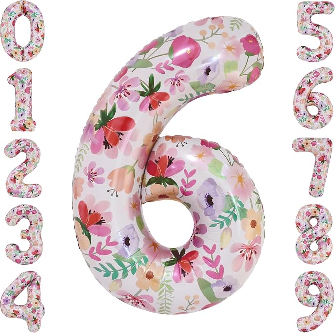 Flower Balloons 40 Inch Floral Number 6 Balloon by cocodino
