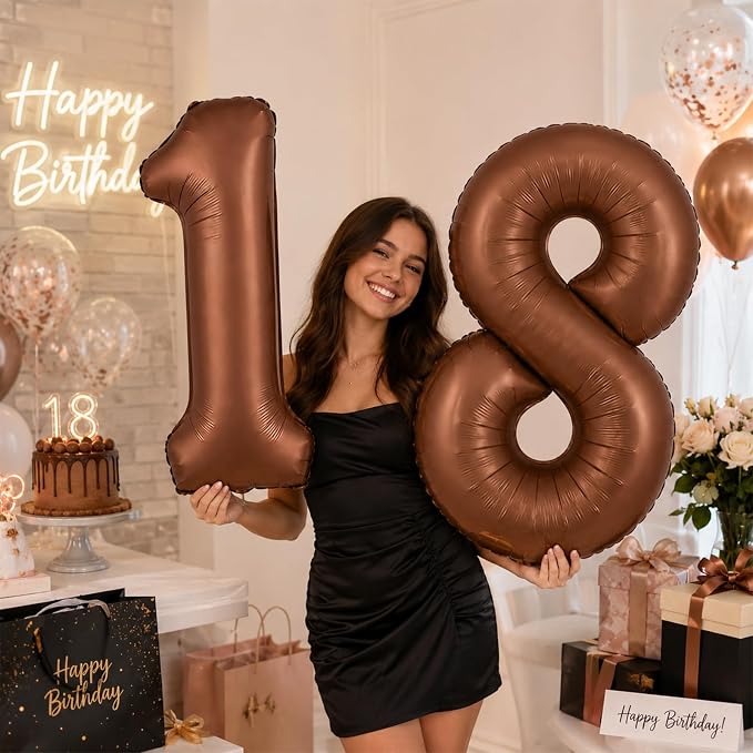 40 Inch Dark Brown Numbers Balloons 0-9, Self Inflating Chocolate Brown Foil - Image 5