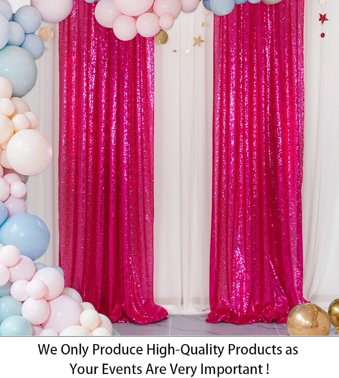 ShinyBeauty Sequin Curtains 2 Panels Fuchsia 2FTx8FT Sequin Photo Backdrop Hot - Image 2