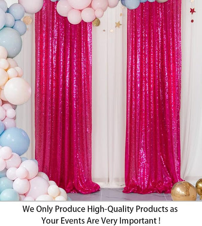 ShinyBeauty Sequin Curtains 2 Panels Fuchsia 2FTx8FT Sequin Photo Backdrop Hot - Image 2