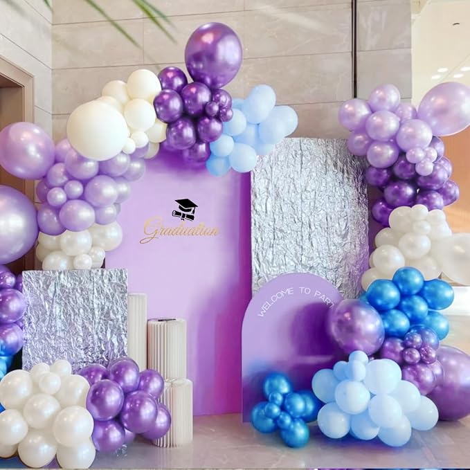 Blue Purple White Balloon Garland Arch Kit - Image 5