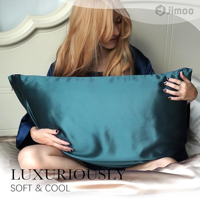 100% Mulberry Silk Pillowcase for Hair and Skin, 22 Momme Pure Natural Silk Pillow Case Both Sided with Zipper, Pillow Cover for Women Mom Men (Fog Blue, Queen 20''×30'', 1 Pack)