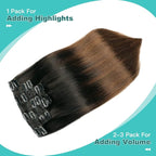 SURNEL Clip in Human Hair Extensions 20 Inch 6pcs 120g Omber Natural Black to Chocolate Brown Straight Thick Weft (#1BT4,20'')
