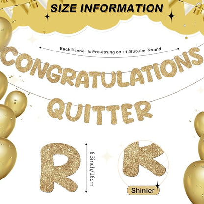 Fulmoon Pre Strung Congratulations Quitter Glitter Banner Funny Retirement - Image 2