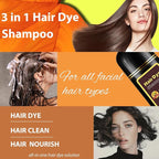 Hair Dye Shampoo 3 in 1, Long-Lasting Gray Coverage, Hair Color Shampoo with Herbal Ingredients, Easy Application for Women Men 16.9 Fl Oz (Black Tea)