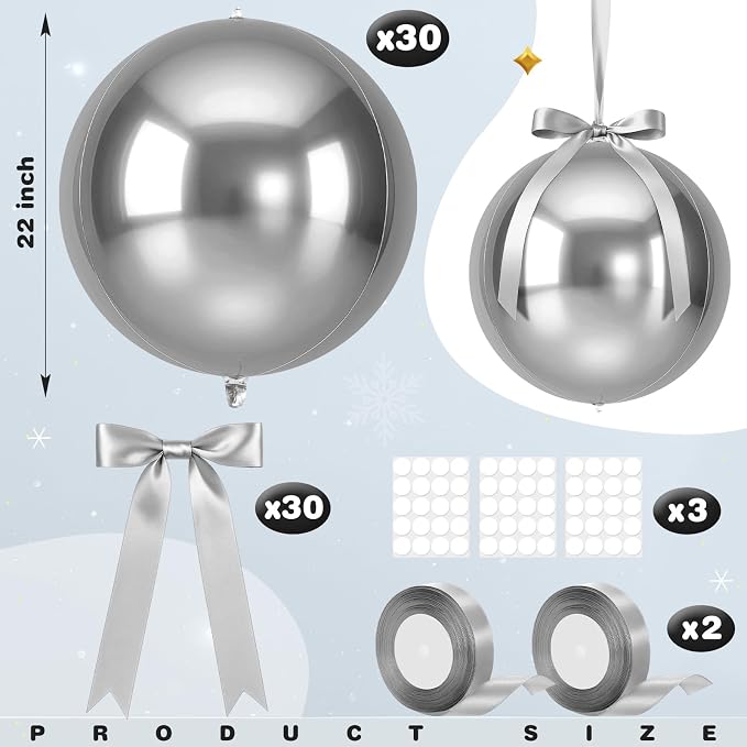 Jenaai 30 Set Round Foil Balloons Bulk 22 Inch 4d Metallic Giant Balloons Set - Image 2