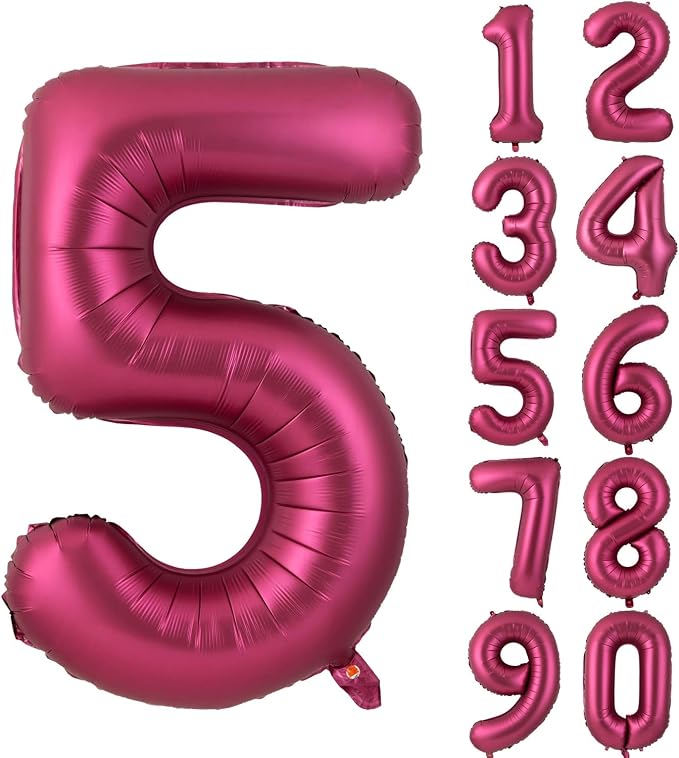 Number 5 Balloons 40 Inch Wine Red Burgundy Foil Number Balloon 5 | Wine Red by Yeodong