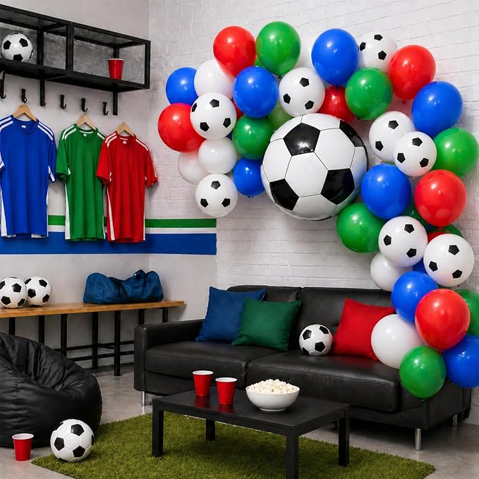 Soccer Balloons, 12 Inch Red Green and Blue White Soccer Ball Balloons - Image 7