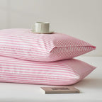 JELLYMONI 100% Natural Cotton Striped King Pillowcases Set, 2 Pack Pink Striped Pattern Printed Pillow Covers with Envelope Closure(Pillows are not Included)