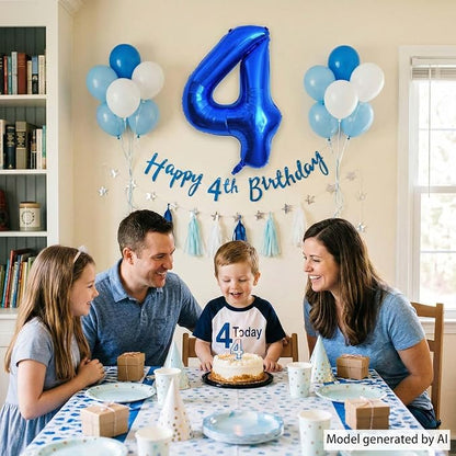 Navy Blue Number 4 Balloon 40 Inch, Shiny Metallic Numeral Party Supplies | - Image 6