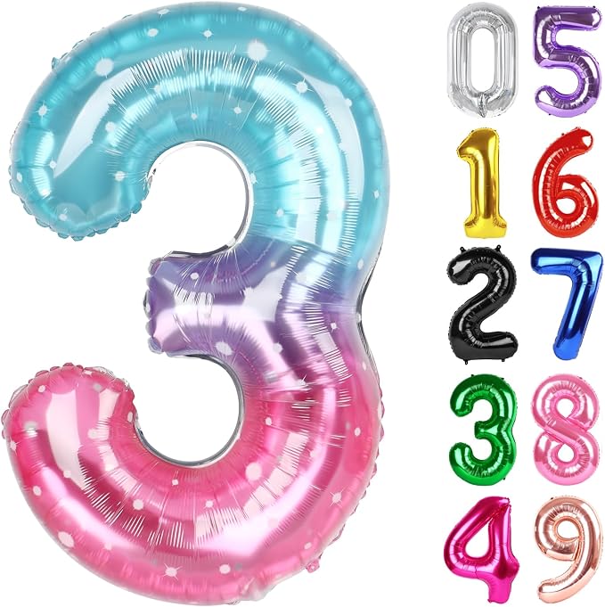 Starry Sky Number 3 Balloon 40 Inch, 3rd Birthday Decorations Men Women | Foil by IWERP