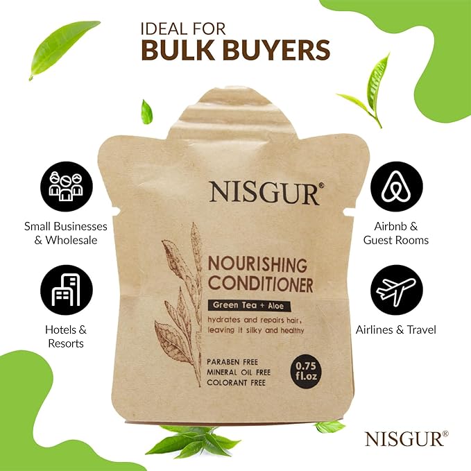 Hotel Conditioner Bulk 0.75 oz 100 Pack Non Plastic Travel Size Conditioner Paper Pouch Packed Aloe and Green Tea Extract Infused