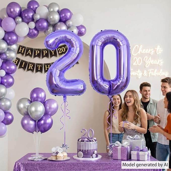 Purple Number 20 Balloon 40 Inch, Large Lavender Foil Mylar Number 20 Balloons - Image 2