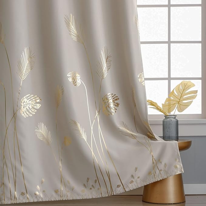 Cream Beige Curtain for Sliding Door 100W x 108L Inch Long Unique Gold Tree - Image 4