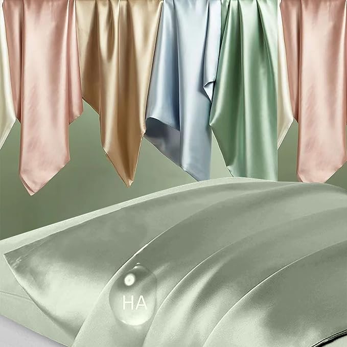 Silk Pillowcase for Hair and Skin, Mulberry Silk Pillow Cases King Size, Anti Acne Cooling Sleep Both Sides Natural Silk Satin Pillow Case Covers with Hidden Zipper, Gifts for Women Men, Sage Green