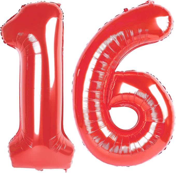 16 Balloon - Red Birthday Number Balloons, 40 Inch Decorations Men Women | Red by ALPHADELTAPI