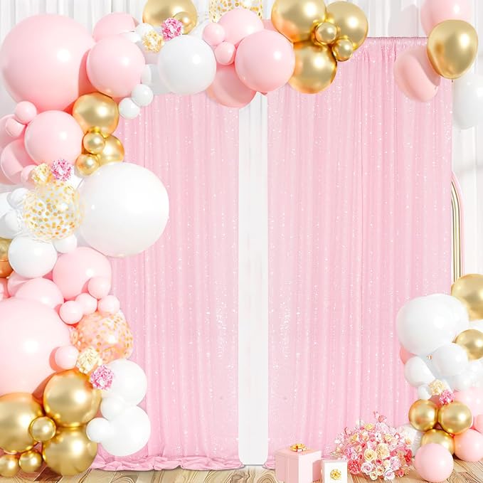 Pink Sequin Backdrop Curtains 2 Pcs 5FTx10FT Photography Background Party - Image 6