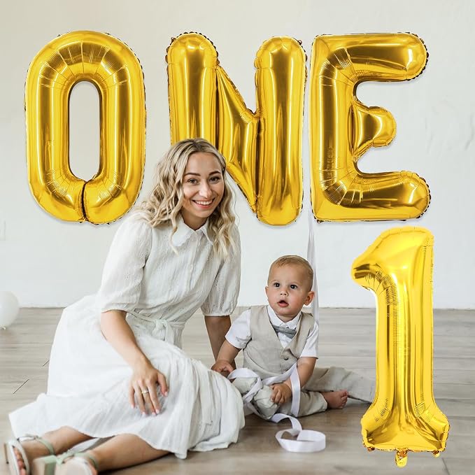 Biapian 40 Inch One Letter Balloons, Big Gold ONE Foil Balloons - Image 6