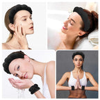 Zkptops Spa Headband for Washing Face Wristband Sponge Makeup Skincare Headband Terry Cloth Bubble Soft Get Ready Hairband for Women Girl Puffy Padded Headwear Non Slip Thick Hair Accessory(Black)