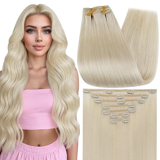 Full Shine Blonde Clip in Extensions Blonde Clip ins Real Human Hair for Pixie Cut for Cosplay 10 Inch 7 Pcs 95 G