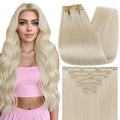 Full Shine Clip in Extensions Real Human Hair Blonde Extensions Clip in 16 Inch White Blonde Human Hair Extensions 7 Pcs 120 G