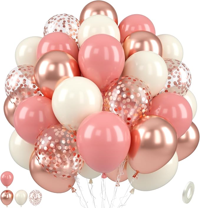 Paready Dusty Pink Balloons, 12 Inch Metallic Confetti Rose Gold Balloons Helium by Paready