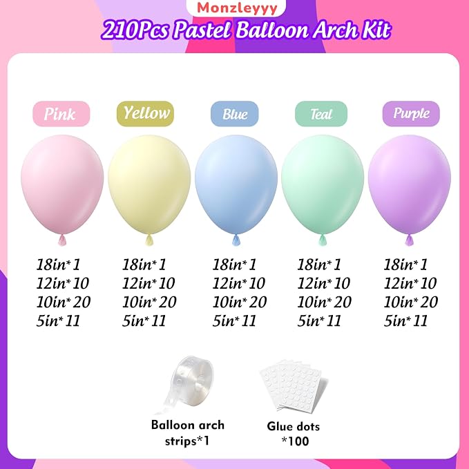 210Pcs Pastel Balloons Garland Arch Kit - Image 2