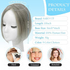 SARO-UP Hair Toppers for Women Real Human Hair Toppers for Women with Thinning Hair pieces with No Bangs 3 * 4Inch Hand-Tied Invisible Upgrade Swiss Base 10Inch Topper (Mixed Light Grey)