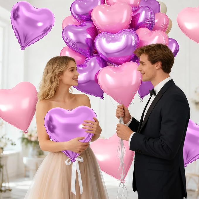 Pink Purple Heart Balloons - Image 8