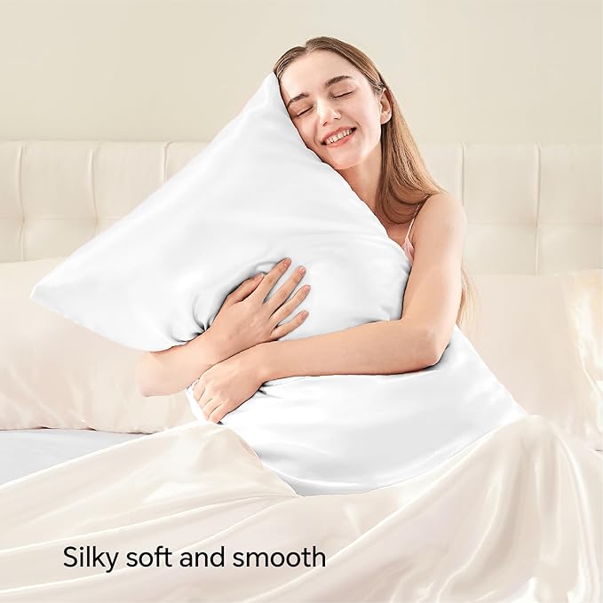 BEDELITE Satin Pillowcase with Zipper 4 Pack, White Pillow Cases Queen Size, Super Soft and Cooling Similar to Silk Pillow Cases, Gift for Women Men(20x30 Inches)