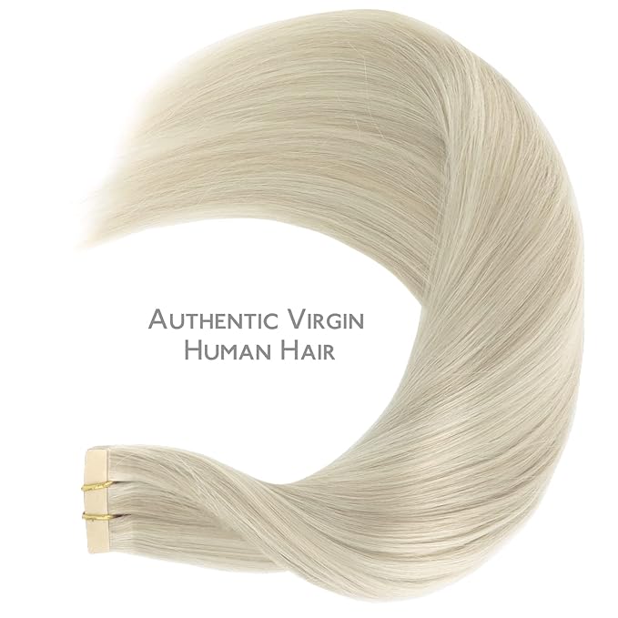 WENNALIFE Tape in Hair Extensions Human Hair, 20pcs 50g 18 inch Ash Blonde Highlighted Platinum Blonde Remy Hair Extensions Straight Human Hair Tape in Extensions Skin Weft Tape Extensions Human Hair