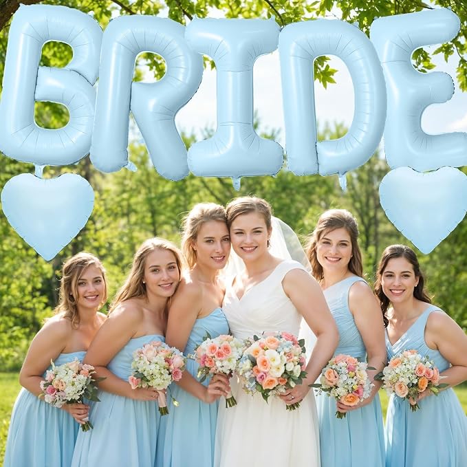 40inch Baby Blue BRIDE Letter Balloons, Giant Pastel Blue Bride Foil Helium - Image 7
