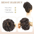 FESHFEN Messy Bun Hair Piece - Large Elastic Wavy Curly Hair Bun Scrunchies Ponytail Extensions Synthetic Chignon Hairpieces for Women, Dark Brown 1.94oz