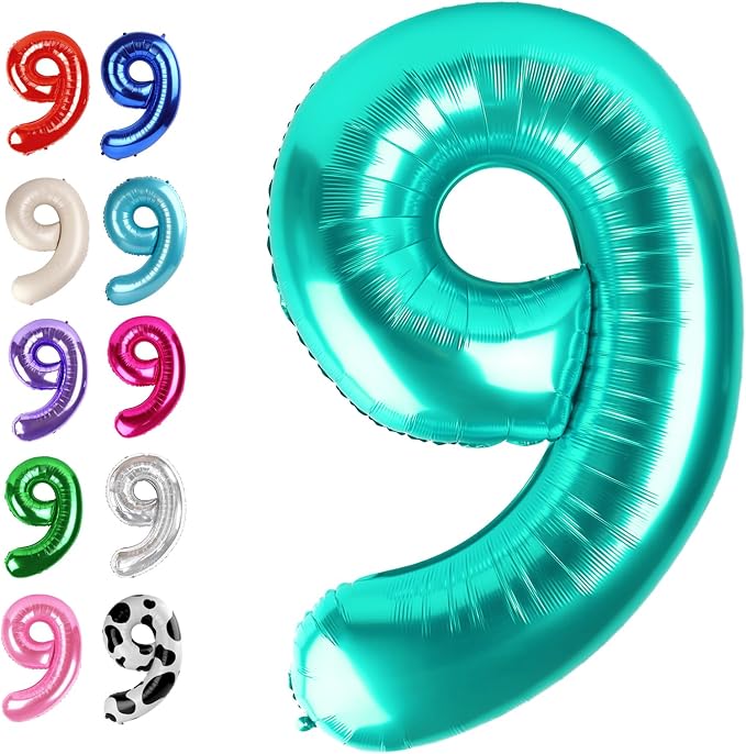 Teal Blue Number 9 Balloon 40 inch, Balloon numbers party supplies, deco photo by Upgesy