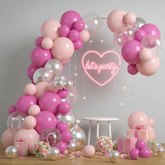 Hot Pink Silver Balloons 60pcs Light Pink Silver Balloon Bow Transparent Clear - Image 7