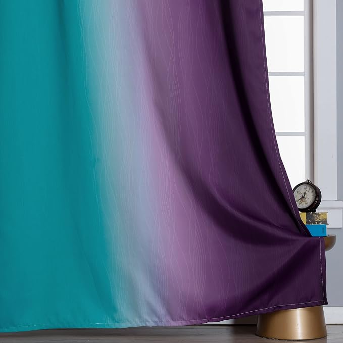 Ombre Teal and Purple Blackout Curtains 72 Inch Length 2 panels, Grommet - Image 6