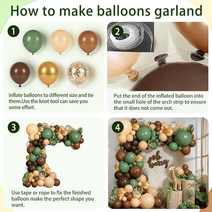 Sage Green Brown Gold Confetti Balloons Arch Kit, Party Decor. | Sage green - Image 3
