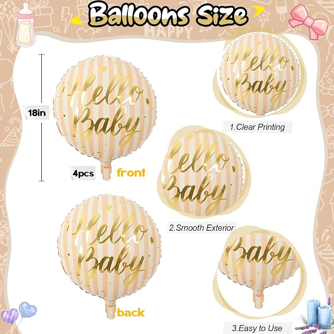 18" Hello Baby Foil Balloons for Welcome Baby Party Decorations, Peach Beige - Image 2