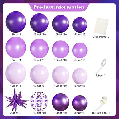 Purple Balloons Arch Kit for Birthday Party Decorations | 140Pcs Metallic Dark - Image 6