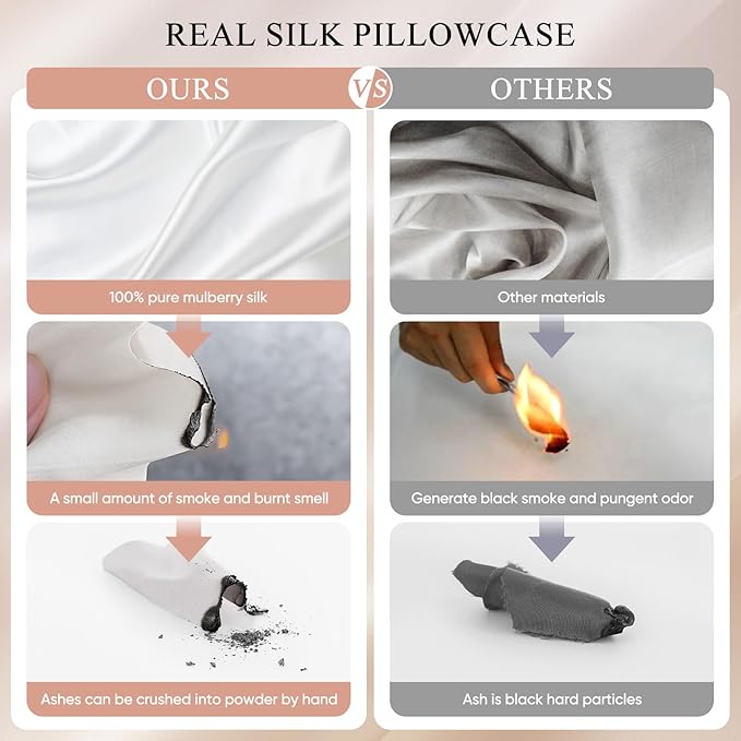 100% Mulberry Silk Pillowcase 22 Momme (SGS Certified) with Free Silk Eye Mask - Luxury Gift-Ready Folded Packaging, Cooling Pillow Cover for Hair & Skin Care (Silver Gray, Standard (1 Pack))
