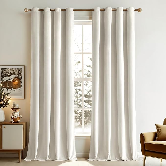 MIULEE Velvet Curtains Ivory 52 x 90 Inch Length Set of 2 | Grommet Drapes by MIULEE