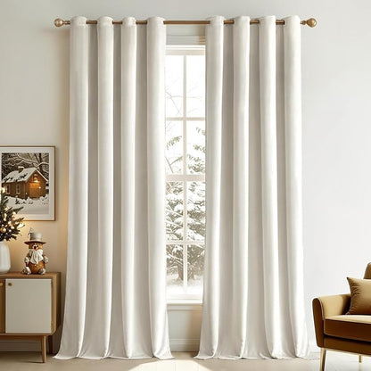MIULEE Velvet Curtains Ivory 52 x 84 Inch Length Set of 2 | Grommet Drapes by MIULEE