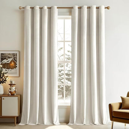 MIULEE Velvet Curtains Ivory 52 x 108 Inch Length Set of 2 | Extra Long Grommet by MIULEE
