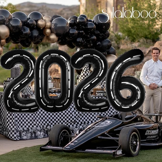 Race Car 40 Inch Black 4 Big Large Helium Balloon Number 0-9 | Track Giant - Image 4