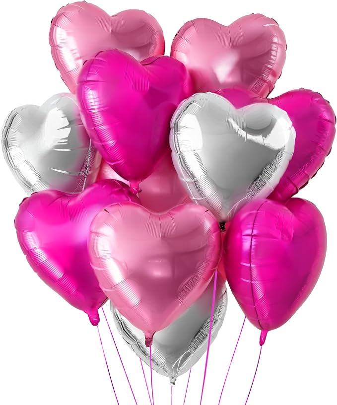 KatchOn Silver and Pink Heart Balloons 18 Inch, Galentines Balloons by KatchOn